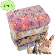 Resim Yumuşak Polar Evcil Hayvan Battaniyeleri Seti (4 adet), Köpekler ve Kediler için Uygun - Yumuşak Polyester Liften Yapılmış, Makinede Yıkanabilir, Pati Desenli - Çok Yönlü, Küçükten Büyük Irklara Uygun 