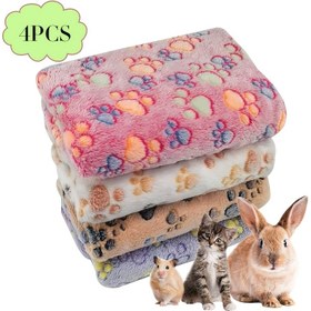 Resim Yumuşak Polar Evcil Hayvan Battaniyeleri Seti (4 adet), Köpekler ve Kediler için Uygun - Yumuşak Polyester Liften Yapılmış, Makinede Yıkanabilir, Pati Desenli - Çok Yönlü, Küçükten Büyük Irklara Uygun 