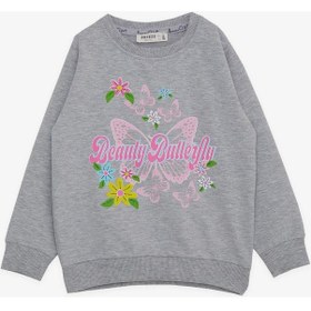 Resim Breeze Kız Çocuk Sweatshirt Kelebek Baskılı 3-8 Yaş, Açık Gri Melanj-açık Gri Melanj Açık Gri Melanj 