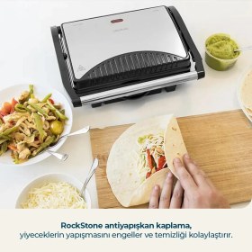 Resim Cecotec Elektrikli Izgara 1000 W, Rockstone Yapışmaz Kaplama, Yüzer Üst Plaka, Yağ Toplama Tepsisi 