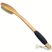Resim 1 adet Ergonomik Ahşap Banyo Fırçası, Uzun Sap, Doğal Tiftik Vücut Peeling için - Kokusuz, Manuel Kuru veya Islak Fırçalama, Kaymaz Tutuş 