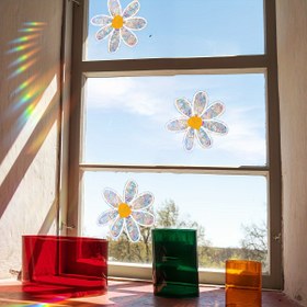 Resim Daisy Delight Renkli Güneş Işığı Yansıtıcı Elektrostatik Pencere Yapışkanı - Ev & Ofis için Yeniden Kullanılabilir PVC Dekoratif Duvar Stickerı, XC4000, Cam 