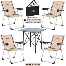 Resim 4 Adet Katlanır Kamp Sandalyesi Ve Alüminyum Masa Seti - Rock Dark - Sahra - Taşıma Çantalı Çok Renkli 