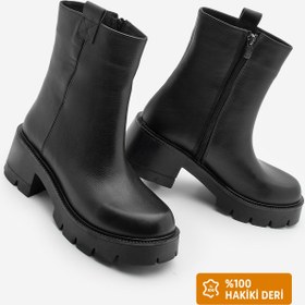 Resim Marjin Kadın Hakiki Deri Günlük Bot Kalın Tırtıklı Taban Fesko siyah 