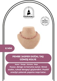 Resim OSMANLI DOĞAL TAŞ Sertifikalı Pembe Jasper Doğaltaş Kolye 6 Mm, M168 