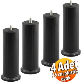 Resim Badem10 Keson 4 Adet 15 cm Siyah Plastik Mobilya Baza Tv Ünitesi Yükseltme Ayağı Robot Süpürge Uyumlu 