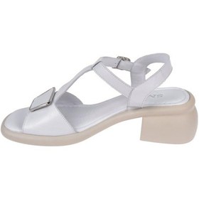 Resim Sms Hakiki Deri Kalın Topuklu Kadın Sandalet Sms-1333 Beyaz Beyaz 