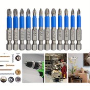 Resim 12 adet Manyetik Kaymaz Tornavida Phillips Ucu Seti (PH1 PZ1 PH2 PZ2 PH3 PZ3), Elektrikli Tornavida için 1/4" Hex Shank Tek Başlı Uçlar 