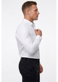 Resim Deepsea Beyaz Slim Fit Likralı Kolay Ütülenebilir Gizli Düğmeli Erkek Gömlek 2602614 
