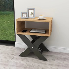 Resim Enda Home X Ayaklı Dergilikli Başucu Komodin Yan Sehpa Çam - Antrasit 