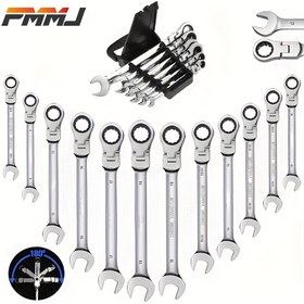Resim 8-19mm Kombine Ratchet Anahtar Esnek Başlıklı Çift Amaçlı Ratchet Aracı Tamir Ratchet Kombinasyon Seti Araba El Araçları 