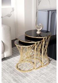 Resim Radical İç İçe 3 Lü Zigon Sehpa Gold Siyah 