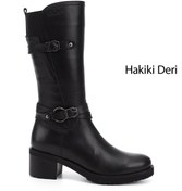 Resim GÖNDERİ(R) Kadın / Kız Siyah Fermuarlı Kalın Topuklu Hakiki Deri Çizme 