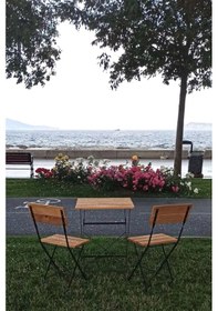 Resim Ahşap Katlanır Masa Sandalye Bahçe Balkon Mutfak Takımı 2 Sandalye 1 Masa Bistro Takım Ceviz 