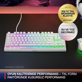 Resim SteelSeries Apex 3 TKL Türkçe Gaming Klavye Tenkeyless, 8 Bölge RGB Aydınlatma Türkçe QWERTY - Beyaz 