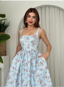 Resim Defymoda Yoa Cep Detaylı Elbise Mavi 