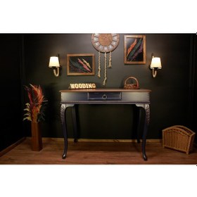 Resim Wooding 120 Cm Masif Ceviz Lacivert Oymalı Çalışma Masası 