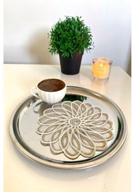 Resim 6 Adet Fransız Tarzı Modern Gold & Krem Simli Bardak Altlığı 