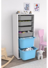 Resim 2 Büyük 4 Küçük Mavi Gri Sepetli Oyuncak Dolabı Mavi - Gri 