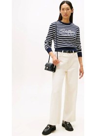 Resim Tommy Hilfiger Pamuklu Penye Grafik Baskılı Bisiklet Yaka Uzun Kollu Kadın Mavi Kazak Ww0ww473040bı Mavi 