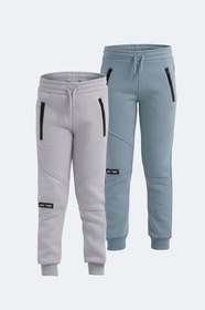 Resim Slazenger LAMYA 2 li Set Erkek Çocuk Fermuar Cepli Taş Gri - Mavi Eşofman Altı 