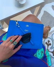 Resim Deri Clutch Çanta | Saks Mavi Togo 