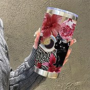 Resim 600ml Paslanmaz Çelik Yalıtımlı Termos Bardak - Canlı Siyah Kedi ve Tropikal Çiçek Desenli | Sıcak veya Soğuk İçecekler için Mükemmel, Ev, Ofis, Kamp ve Kahve Severler için Hediye, Çok Amaçlı İçecek Kabı | Canlı Grafik Tasarım | İzole Edilmiş Bardak, Kahve Kupası, Şükran Günü için İdeal 