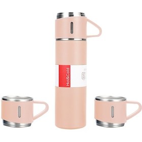 Resim Yunboo 304 Paslanmaz Çelik Isı Yalıtımlı Termos Seti, 500ml, Dış Mekan & Araç Kullanıma Uygun, 3 Bardaklı, Isı/sıcak Tutucu, Dayanıklı Siyah 