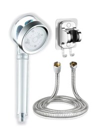 Resim Led Işıklı Filtreli Duş Başlığı Örgülü Hortumu Yapışkanlı Mafsal Şeffaf 