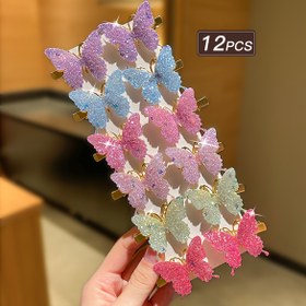 Resim 12 adet Renkli Glitter Kelebek Saç Tokaları - Günlük Klasik Giyim için Tatlı Sevimli Stil, Parlayan Mor, Mavi, Pembe, Yeşil ve Beyaz Kelebekler ile Tüm Mevsim Aksesuarları, Kelebek Saç Tokaları 