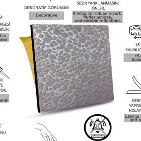 Resim Tink Gri Embos Keçe Ses ve Isı Yalıtım Paneli Taş Desenli 48X48 cm 20 Adet 