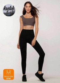 Resim Incelme Etkili Siyah Kışlık Toparlayıcı Şardonlu Yüksek Bel Örme Çelik Tayt SiYAH 