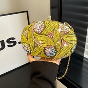 Resim Kadınlar İçin Payetli Çiçek Desenli Akşam Çantası - Ayrılabilir Zincir Askılı Omuz Çantası, Düğün Parti Gala Kutu Clutch (Açık Kahverengi/Mor/Mavi/Altın/Sarı), Düğün Çantası 