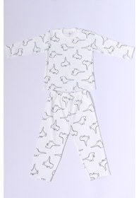 Resim Bebek Pamuk Pijama Takımı Tenkli Baskılı Bisiklet Yaka A2 Krem 