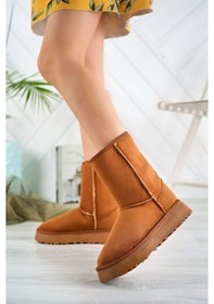 Resim Kadın Lüx Süet İçi Kürklü Kışlık Kalın Taban Konforlu Bot Taba 