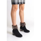 Resim Julıa Fermuarlı Ortopedik Taban Tüylü Topuklu Süet Kadın Bot St - Siyah Siyah 