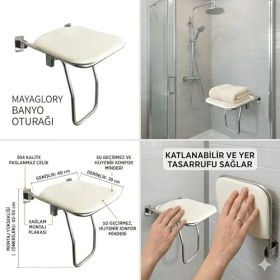 Resim Teknocan Katlanabilir Engelli Duş Oturağı - 304 Kalite Paslanmaz Çelik, Duvara Monte Yaşlı ve Bedensel Engelli Banyo Taburesi, Duş Oturak 