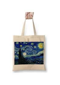 Resim Toyaso Van Gogh Yıldızlı Gece Bez Çanta Uzun Saplı Alışveriş Çantası Plaj Çantası Beyaz 