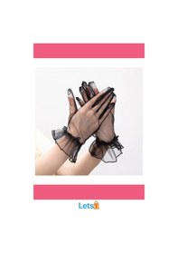 Resim Letsii Likralı Güpürlü Siyah Tül Eldiven Çok Renkli 