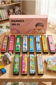Resim Rennes HMR 12X 12'li Çocuklara Özel 16 Delikli Desenli Mızıka Seti 