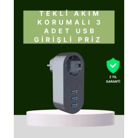 Resim Nemere İthalat Termal Akım Korumalı 3 Usb'li Güvenli Priz - Akıllı Akım Dengeleme Nemere Ithalat 