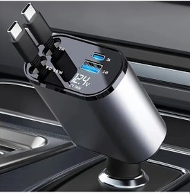 Resim Motion003 Gri Tip C Mobil Telefon Araba Sarj Cihazi 4 In 1 Cift Port Usb Hizli Sarj Araba Cakmak Adaptoru Voltaj Ekrani 