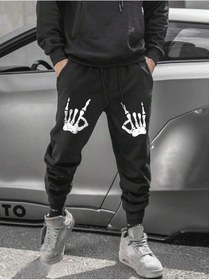 Resim Halloween Skeleton Hand Print Drawstring Waist Eşofman Altı Siyah 