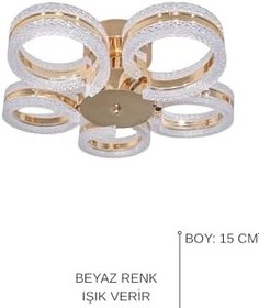 Resim Ecrin 5li Plafonyer Gold Led Avize Kristal Görünüm Beyaz Işık Enerji Tasarruflu Oturma Odası Yemek Odası 