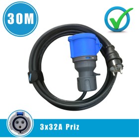 Resim Karavan Elektrik Girişi Uzatma Kablosu 30 Metre 2x16A Fiş - 3x32A Priz 