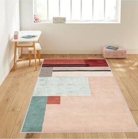 Resim Rovigo Dijital Baskı Yıkanabilir Kaymaz Taban Salon Halısı RVG1094, Pembe, 160 x 230 