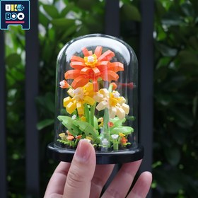 Resim UKBOO Yapı Blok Çiçek Sukulent Saksı Bitkisi Toz Kapağı ile Gül Ayçiçeği Yaratıcı Mikro-Elmas Blok Süs Sevgililer Günü Noel hediyesi 