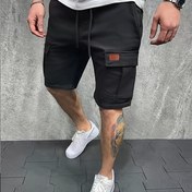 Resim Erkekler için Haki Çok Cepli İş Şortları - Moda Dış Mekan Günlük Giyim, Polyester Kumaş, İpli Bel, Günlük Kullanıma Uygun, Rahat Dış Mekan Şortları | Pürüzsüz Dokulu 