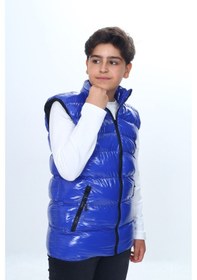 Resim Toontoy Kids Toontoy Erkek Çocuk Su İtici Dik Yaka Fermuarlı Cepli Parlak Şişme Yelek Saks 