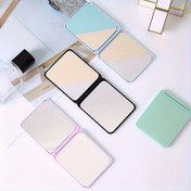 Resim 1 adet Ultra-İnce Taşınabilir Çift Taraflı Mini Makyaj Aynası - Kompakt, Katlanabilir Tasarım Pastel Renklerde Modern Geometrik Çerçeve ile - Günlük Kullanım & Ofis Düzeltmeleri için İdeal, Pil Gerektirmez, Taşınabilir Ayna 